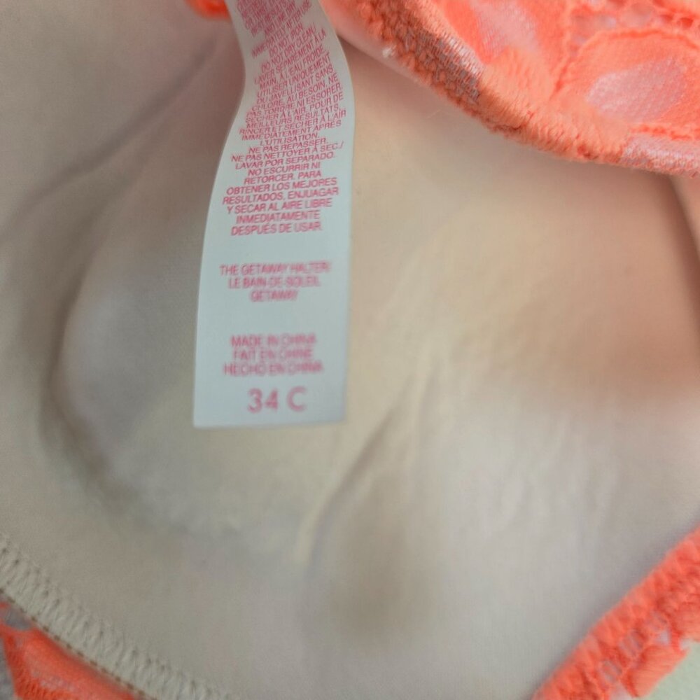 Victoria's Secret Neon Orange Lace Overlay Padded Bikini Top Size 34C - Picture 4 of 6